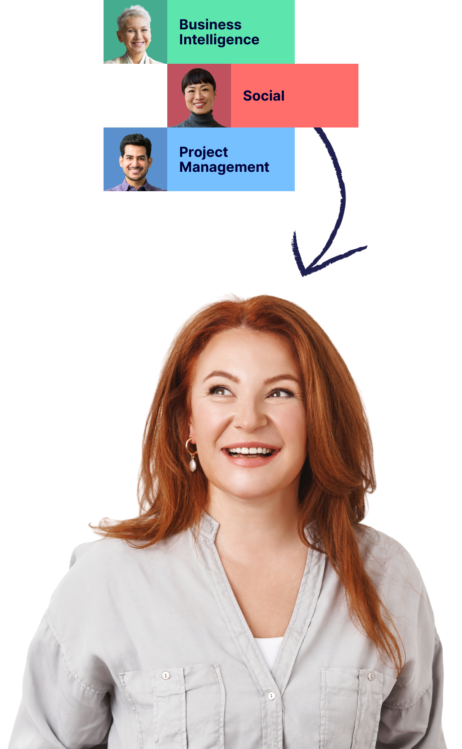 cluster above woman turned