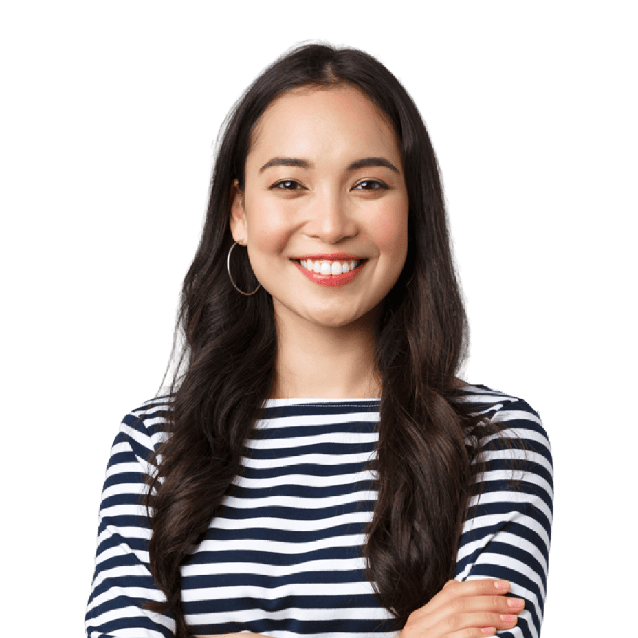 Home - smiling-woman-striped-shirt-1