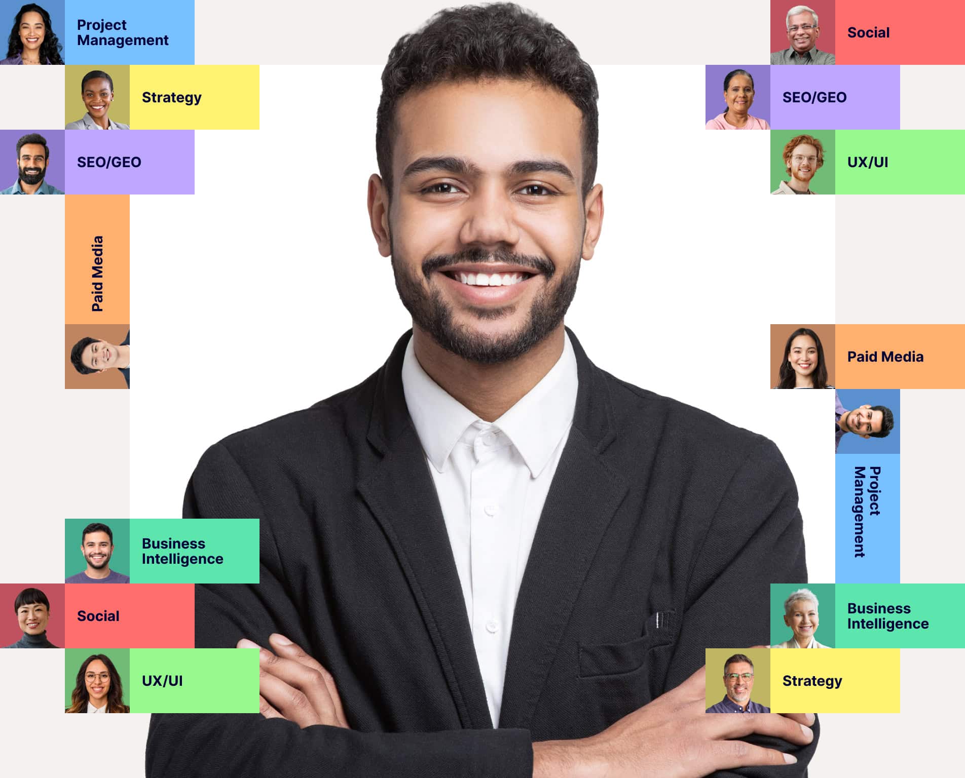 team frame with smiling man